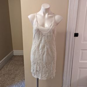 Language cream silk cotton blend boho dress with embroidery size XS